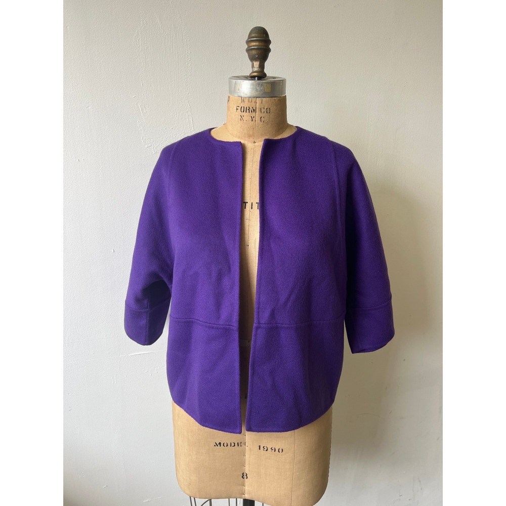 Michael Kors Purple Wool Open Front Jacket 3/4 Sleeve Collarless Boxy Crop 6